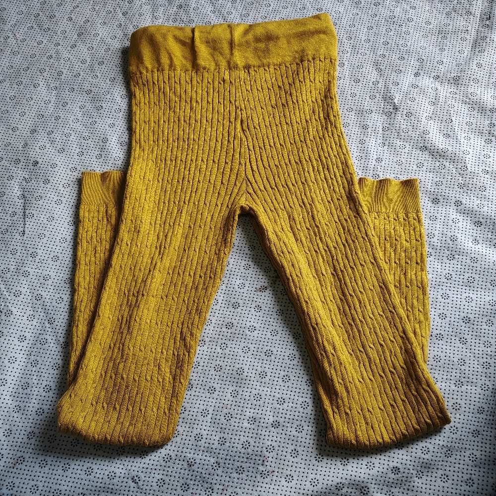 Yellow Cable Knit Leggings with Textured Detail